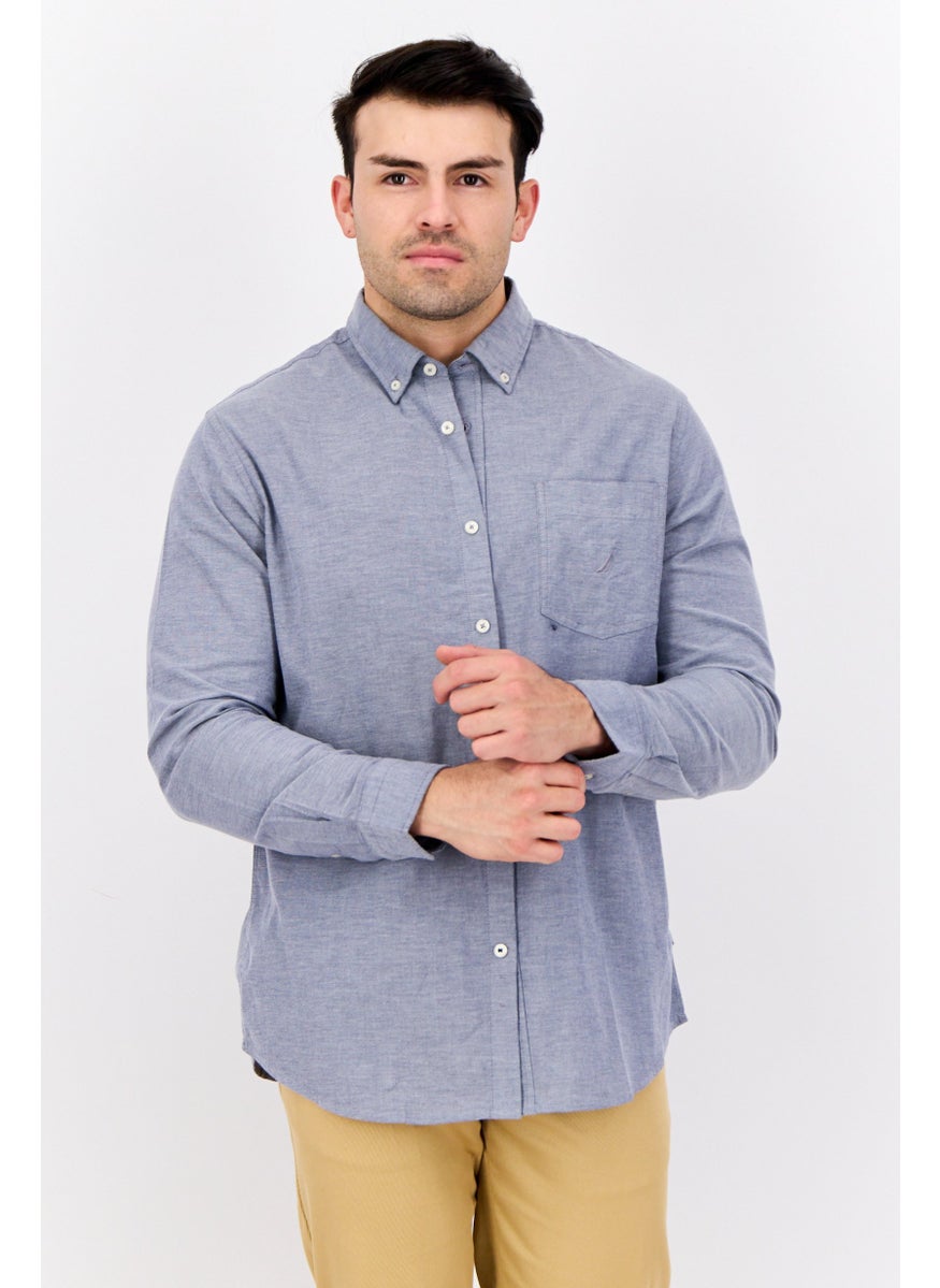 Men Classic Fit Chambray Long Sleeves Casual Shirt, Ash Blue