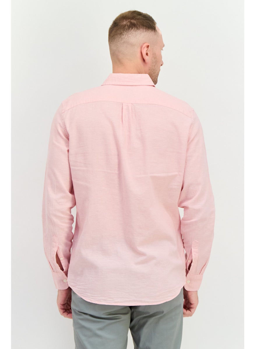 Men Regular Fit Chambray Pattern Long Sleeve Casual Shirts, Light Pink