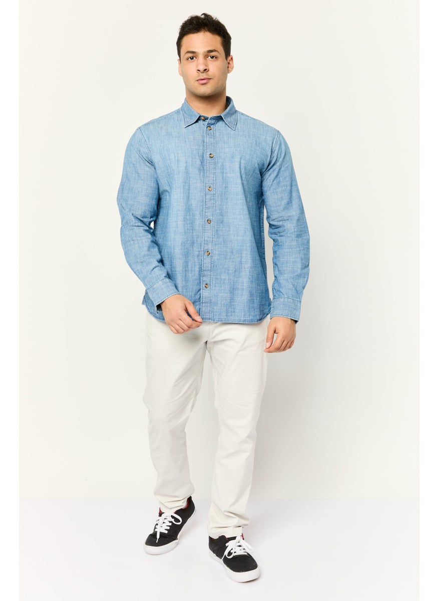 Men Relaxed Fit Heather Long Sleeve Casual Shirt, Blue