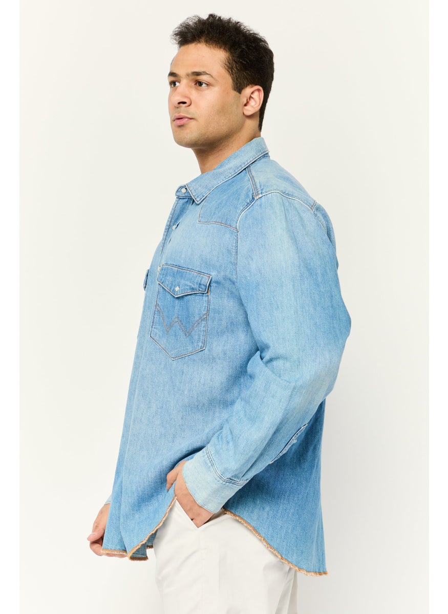 Men Relaxed Fit Heather Long Sleeve Casual Shirt, Blue