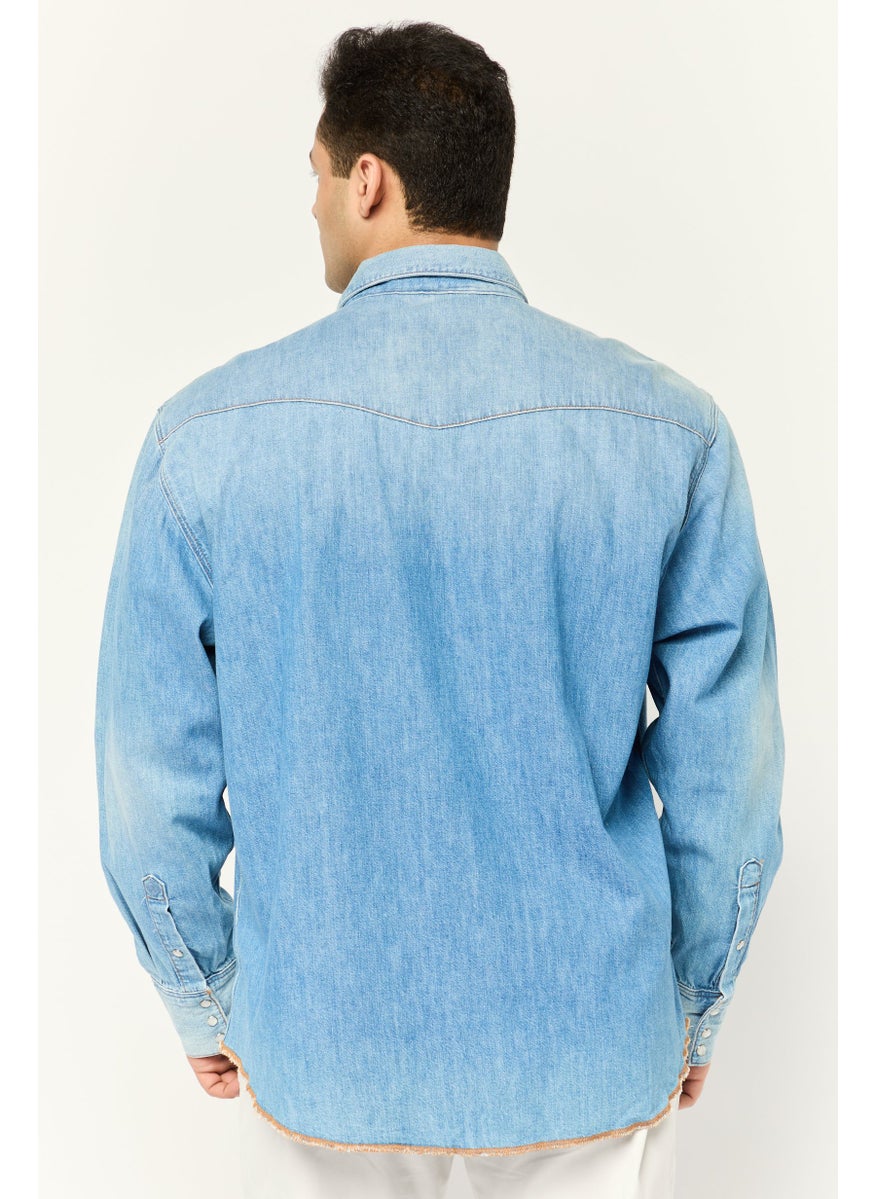 Men Relaxed Fit Heather Long Sleeve Casual Shirt, Blue