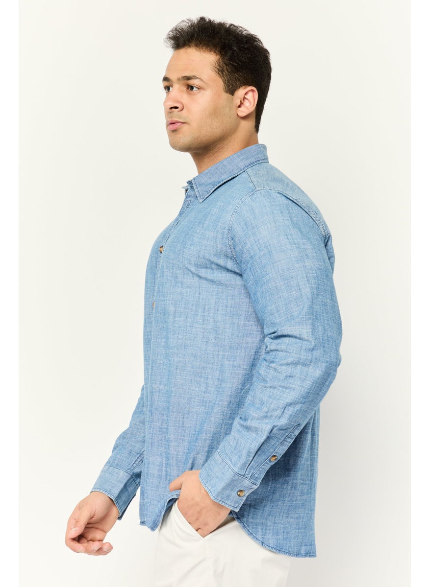 Men Relaxed Fit Heather Long Sleeve Casual Shirt, Blue