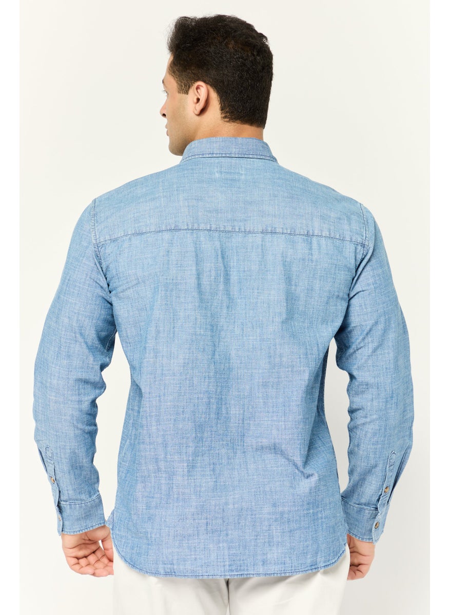 Men Relaxed Fit Heather Long Sleeve Casual Shirt, Blue