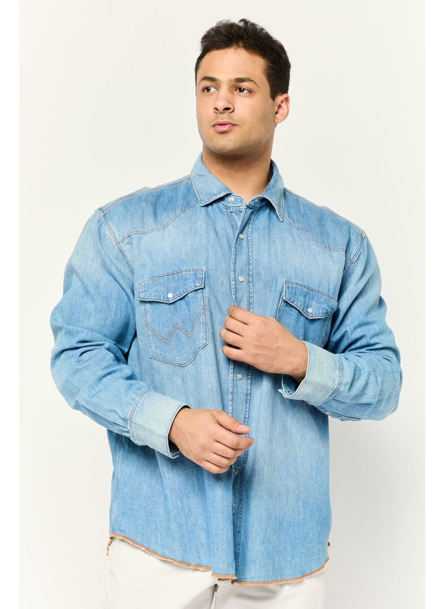 Men Relaxed Fit Heather Long Sleeve Casual Shirt, Blue