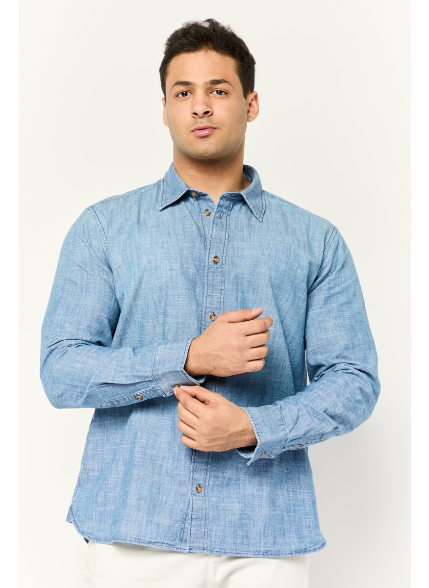 Men Relaxed Fit Heather Long Sleeve Casual Shirt, Blue