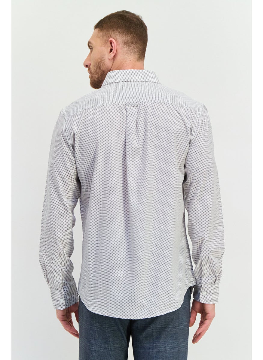 Men Modern Fit All Over Printed Long Sleeves Dress Shirt, White
