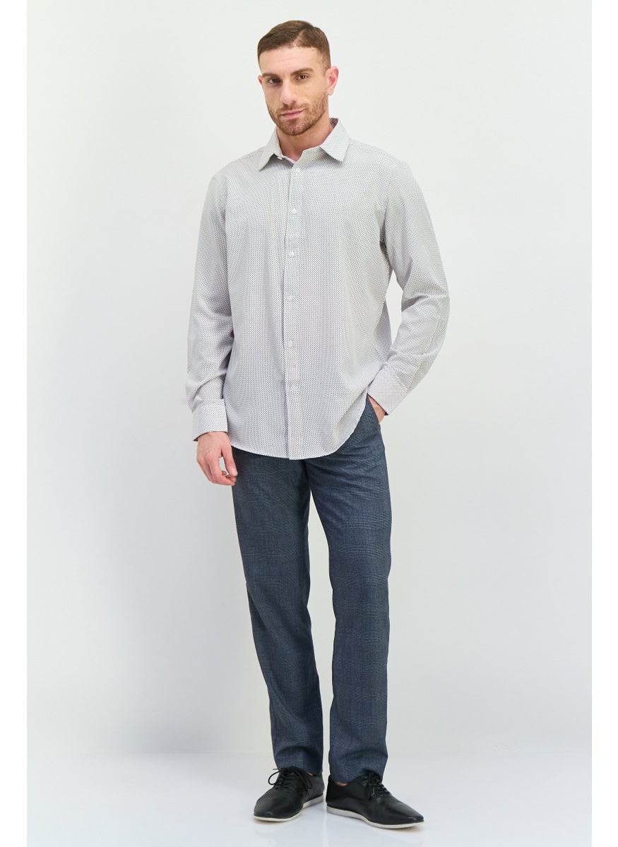 Men Modern Fit All Over Printed Long Sleeves Dress Shirt, White