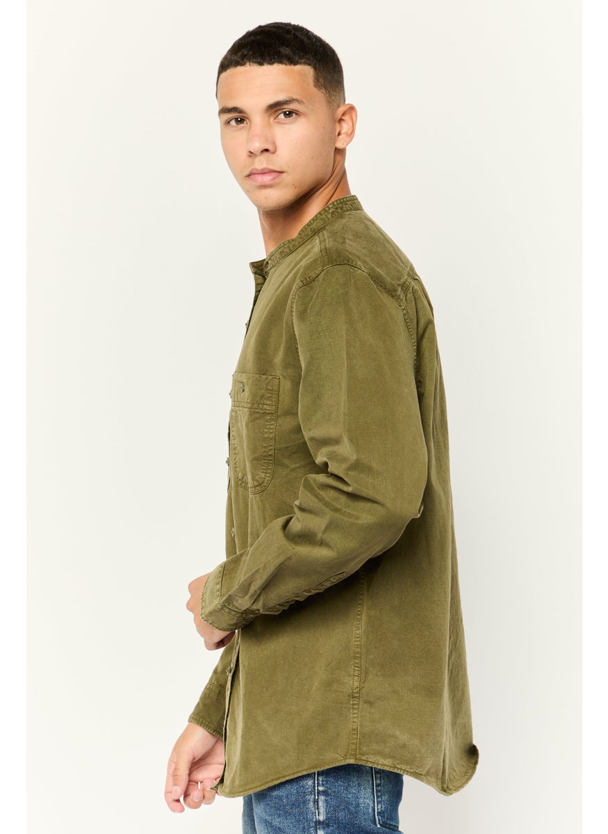 Men Classic Fit Wash Long Sleeves Casual Shirt, Olive