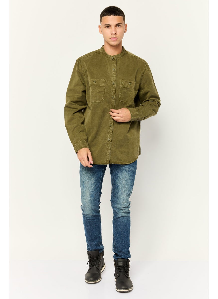 Men Classic Fit Wash Long Sleeves Casual Shirt, Olive