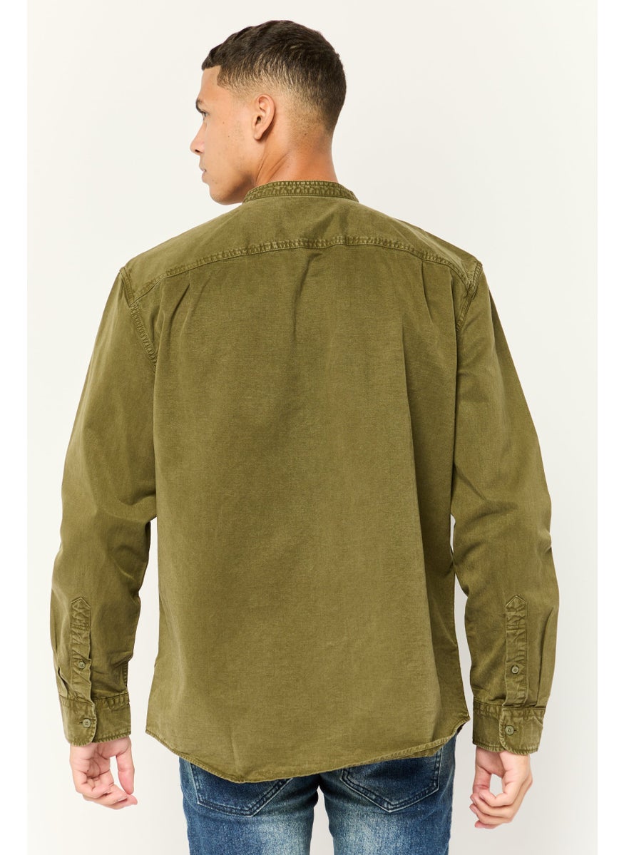 Men Classic Fit Wash Long Sleeves Casual Shirt, Olive