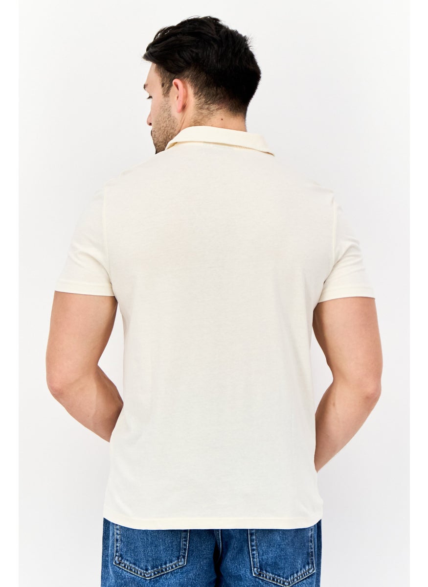 Men Regular Fit 3 Pieces Solid Short Sleeves Casual Shirts Set, Cream/Grey
