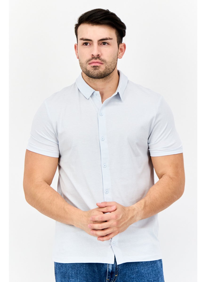 Men Regular Fit 3 Pieces Solid Short Sleeves Casual Shirts Set, Cream/Grey