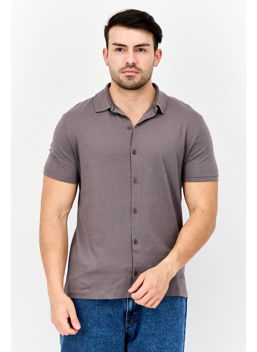 Men Regular Fit 3 Pieces Solid Short Sleeves Casual Shirts Set, Cream/Grey