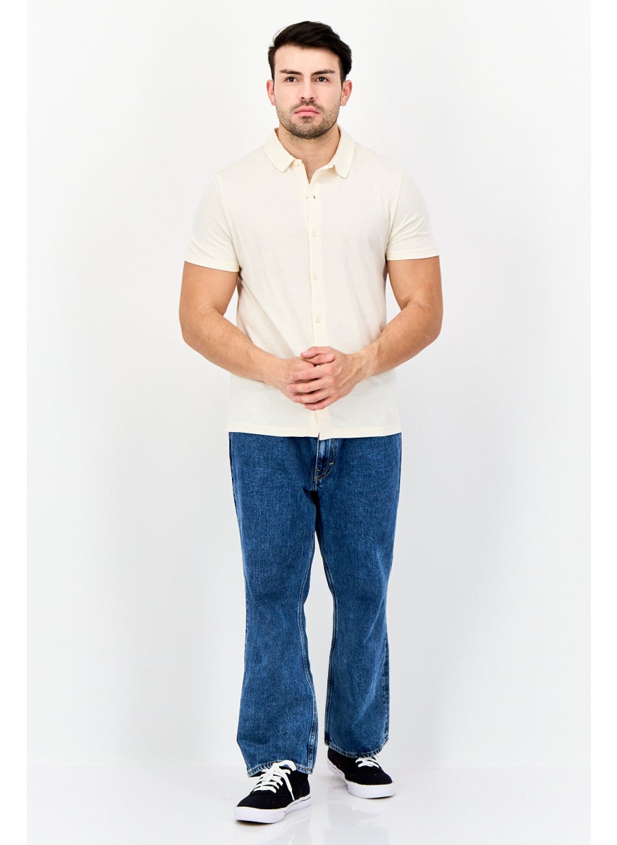 Men Regular Fit 3 Pieces Solid Short Sleeves Casual Shirts Set, Cream/Grey