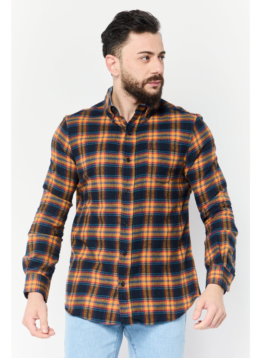 Men Regular Fit Plaid Long Sleeve Casual Shirts, Multicolor