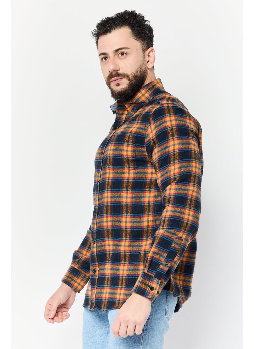 Men Regular Fit Plaid Long Sleeve Casual Shirts, Multicolor