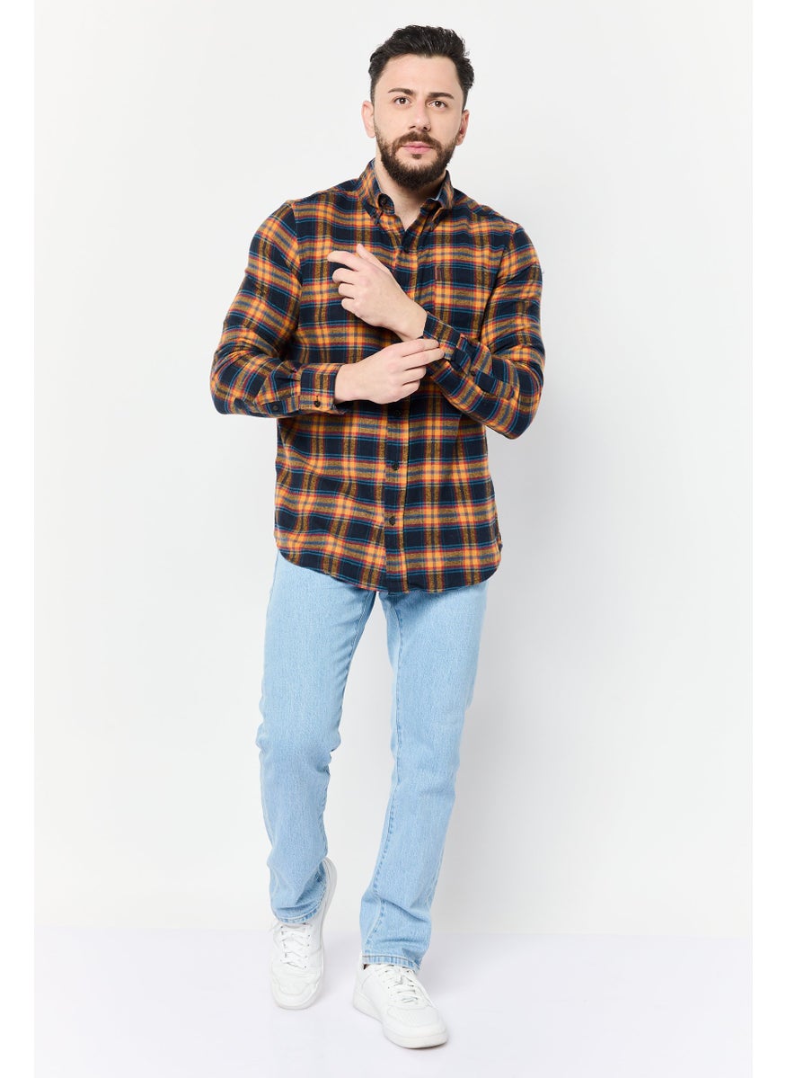Men Regular Fit Plaid Long Sleeve Casual Shirts, Multicolor