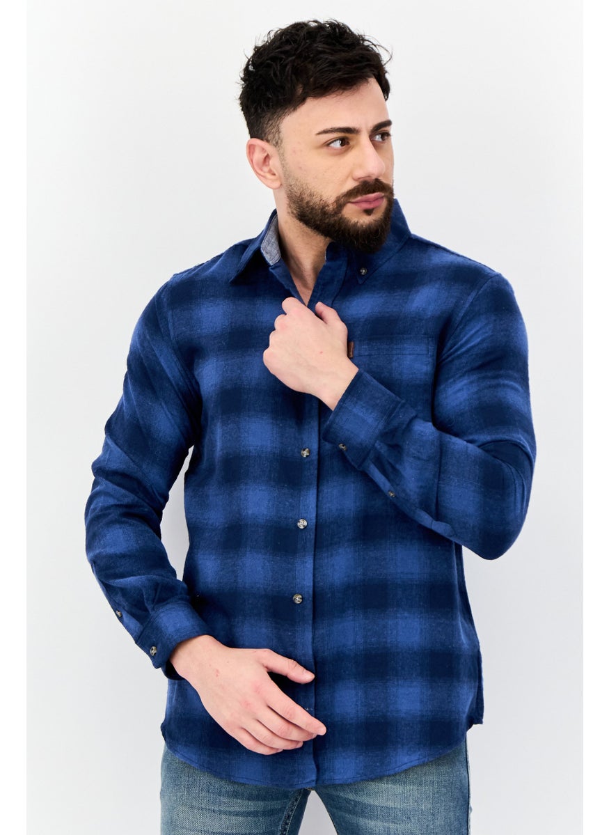 Men Regular Fit Plaid Casual Shirt, Light Blue