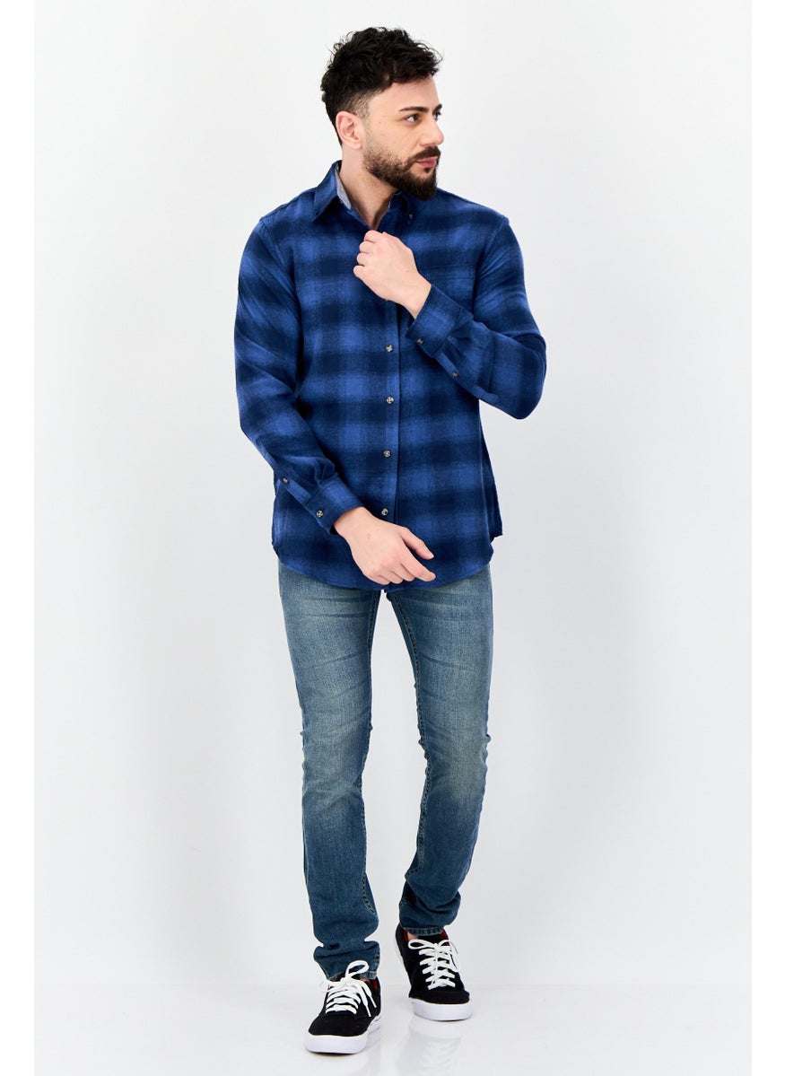 Men Regular Fit Plaid Casual Shirt, Light Blue
