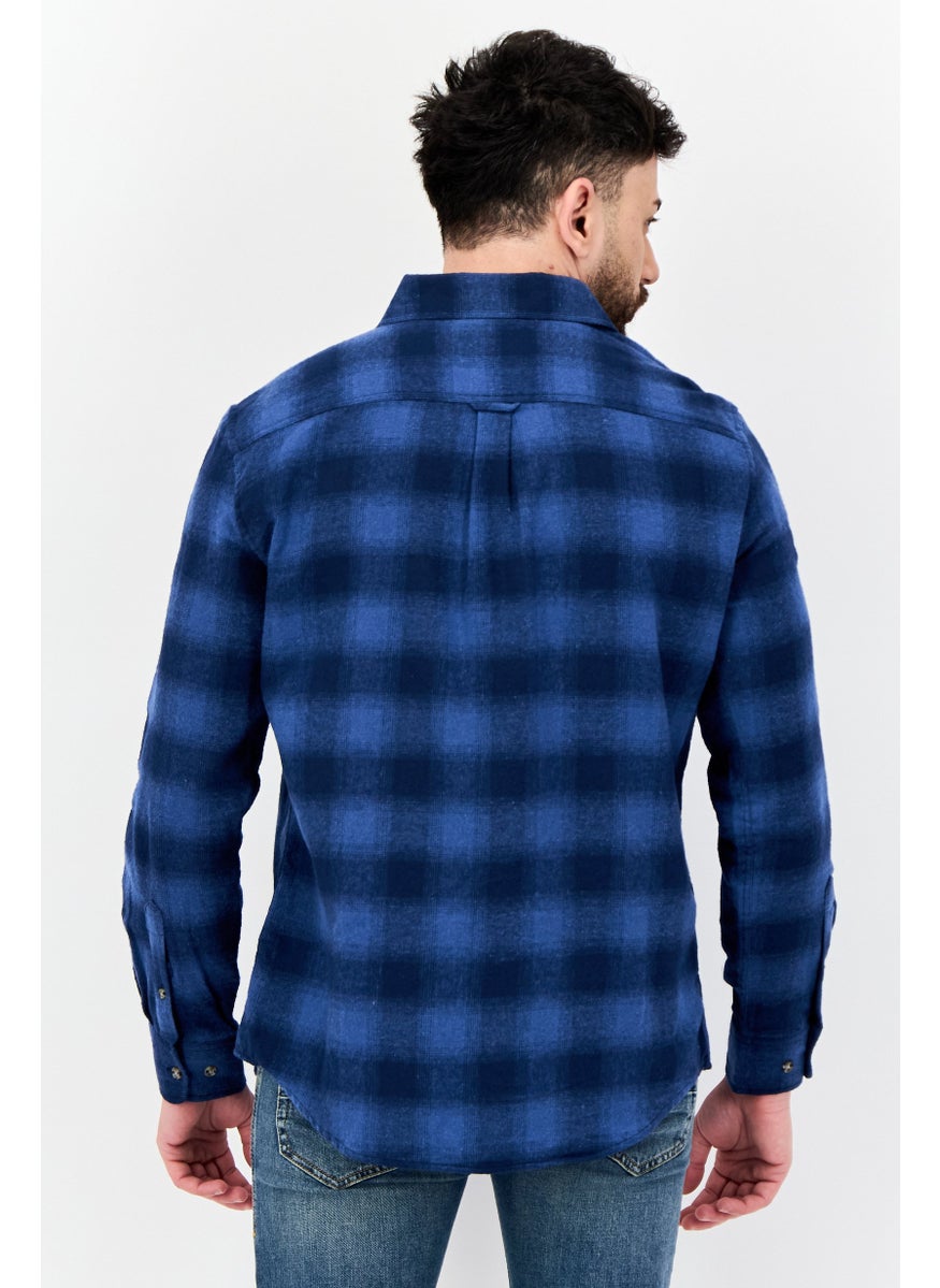 Men Regular Fit Plaid Casual Shirt, Light Blue