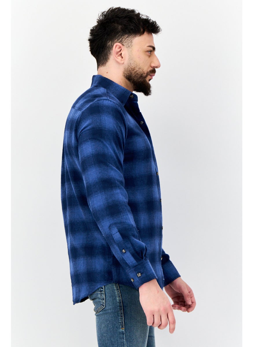 Men Regular Fit Plaid Casual Shirt, Light Blue