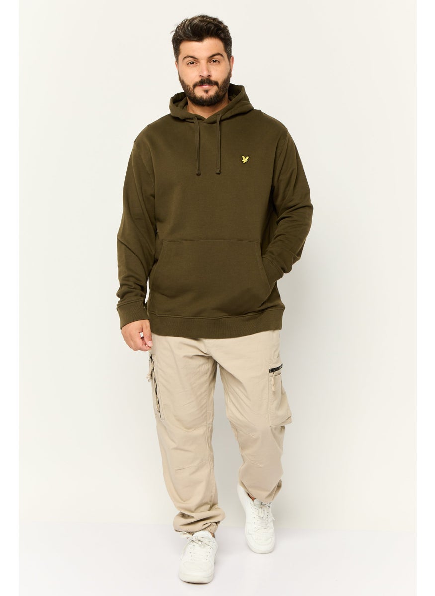 Men Brand Logo Long Sleeves Hoodie, Olive