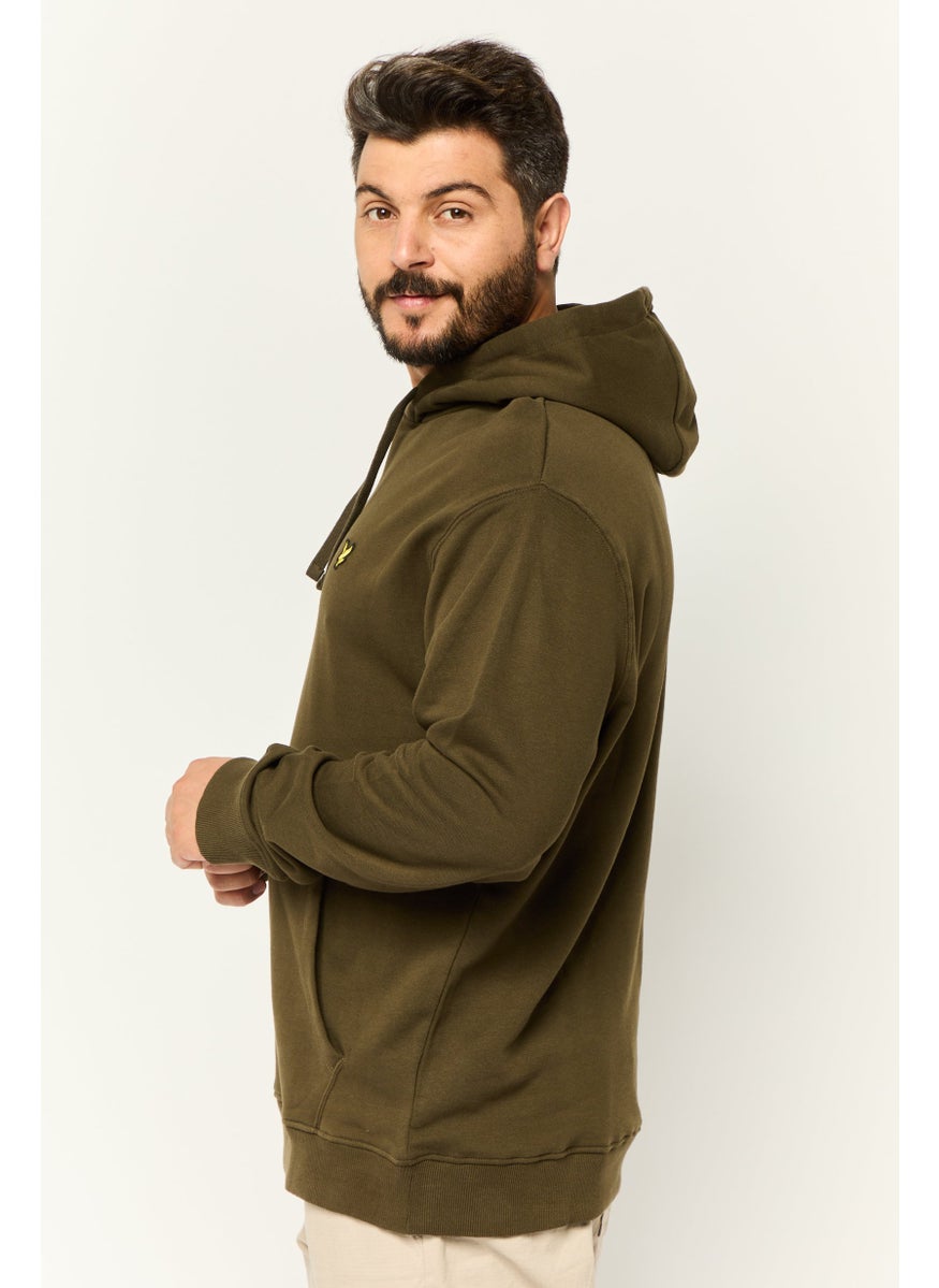 Men Brand Logo Long Sleeves Hoodie, Olive