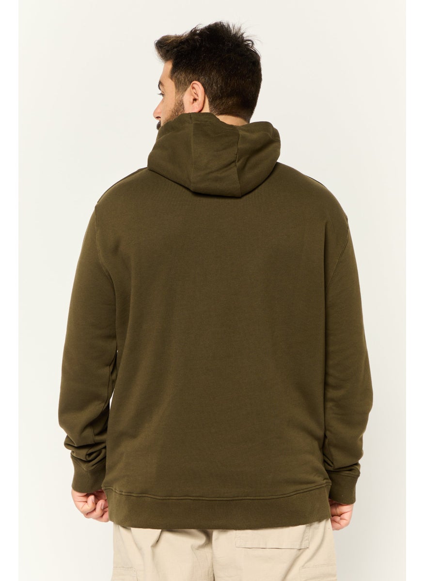 Men Brand Logo Long Sleeves Hoodie, Olive