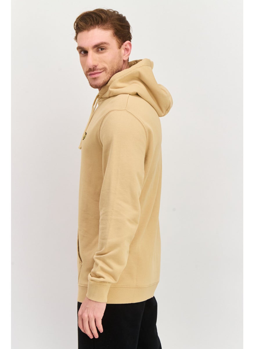 Men Hooded Embroidered Logo Long Sleeves Sweatshirt, Brown