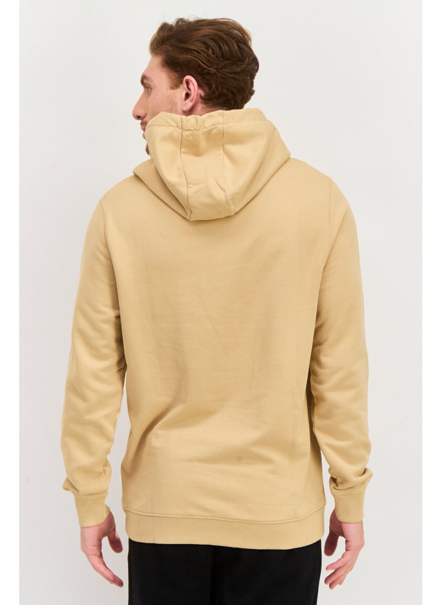 Men Hooded Embroidered Logo Long Sleeves Sweatshirt, Brown