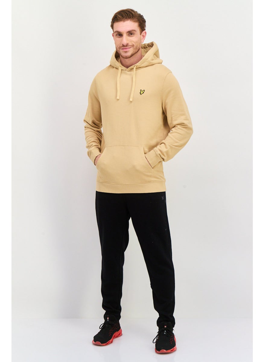 Men Hooded Embroidered Logo Long Sleeves Sweatshirt, Brown