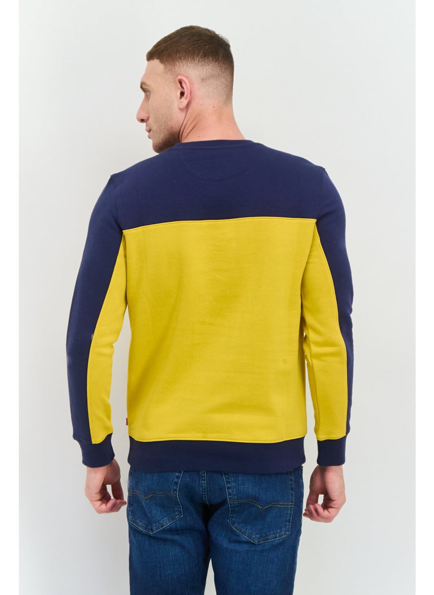 Men Crew Neck Two-Tone Long Sleeves Sweatshirt, Yellow/Navy