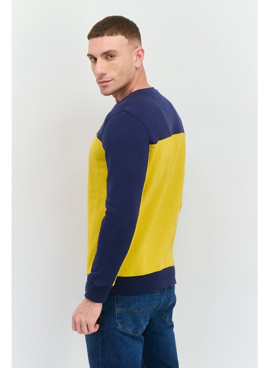 Men Crew Neck Two-Tone Long Sleeves Sweatshirt, Yellow/Navy