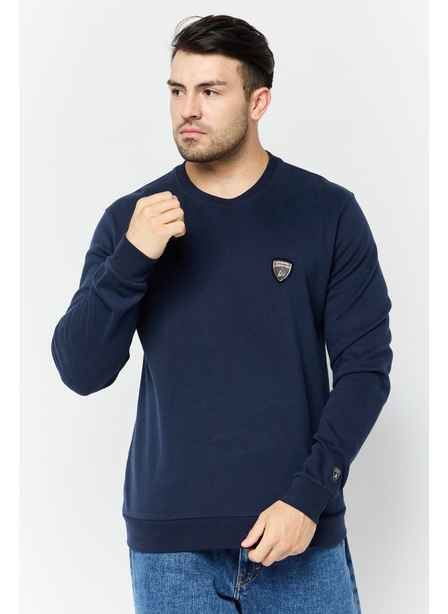 Men Crew Neck Brand Logo Long Sleeves Sweatshirt, Navy