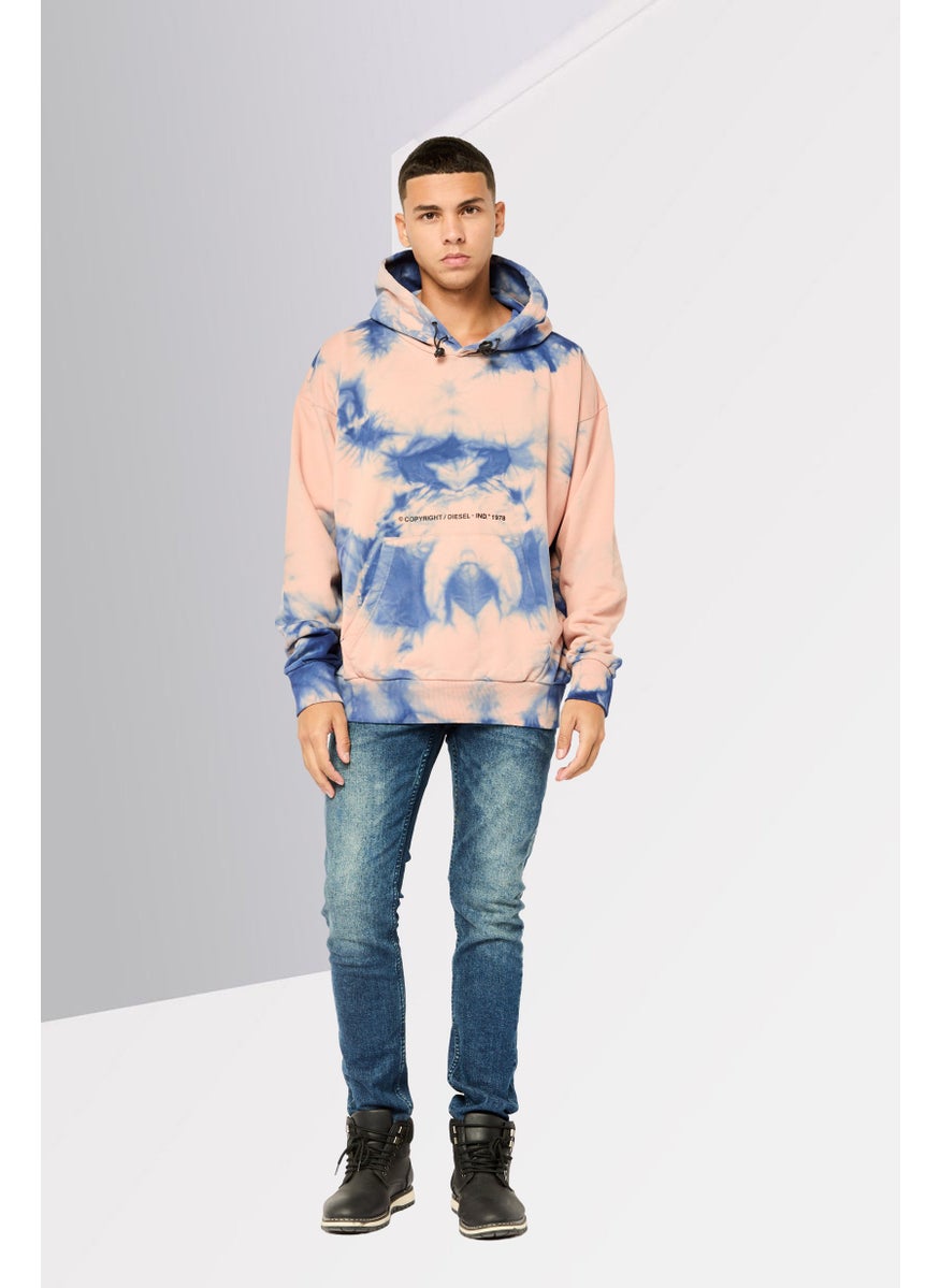 Men Tie Dyed Long Sleeves Hoodie, Multicolor