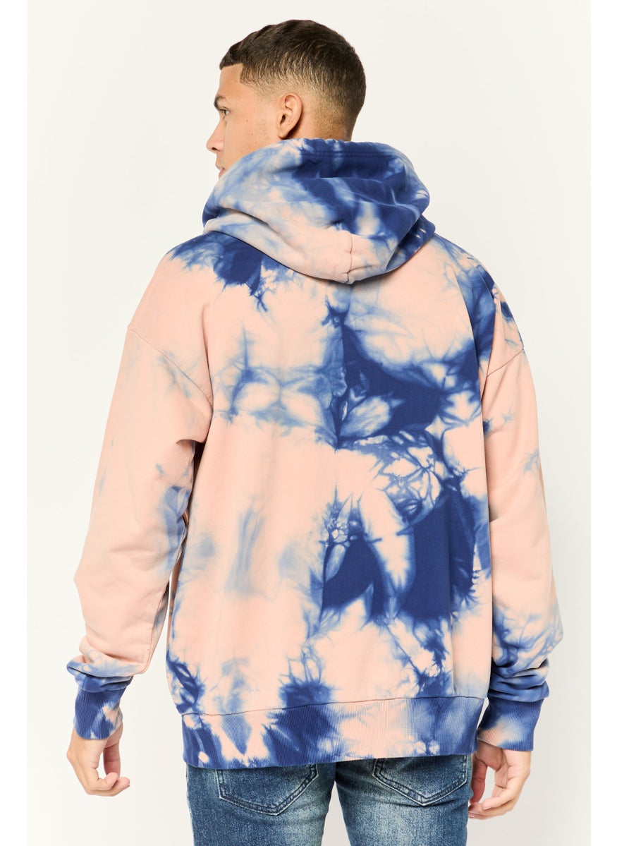 Men Tie Dyed Long Sleeves Hoodie, Multicolor