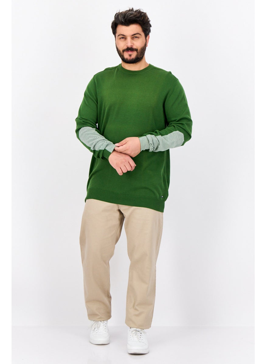 Men Crew Neck Textured Long Sleeve Sweatshirt, Green