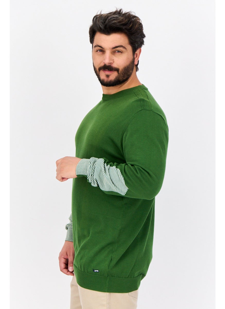 Men Crew Neck Textured Long Sleeve Sweatshirt, Green
