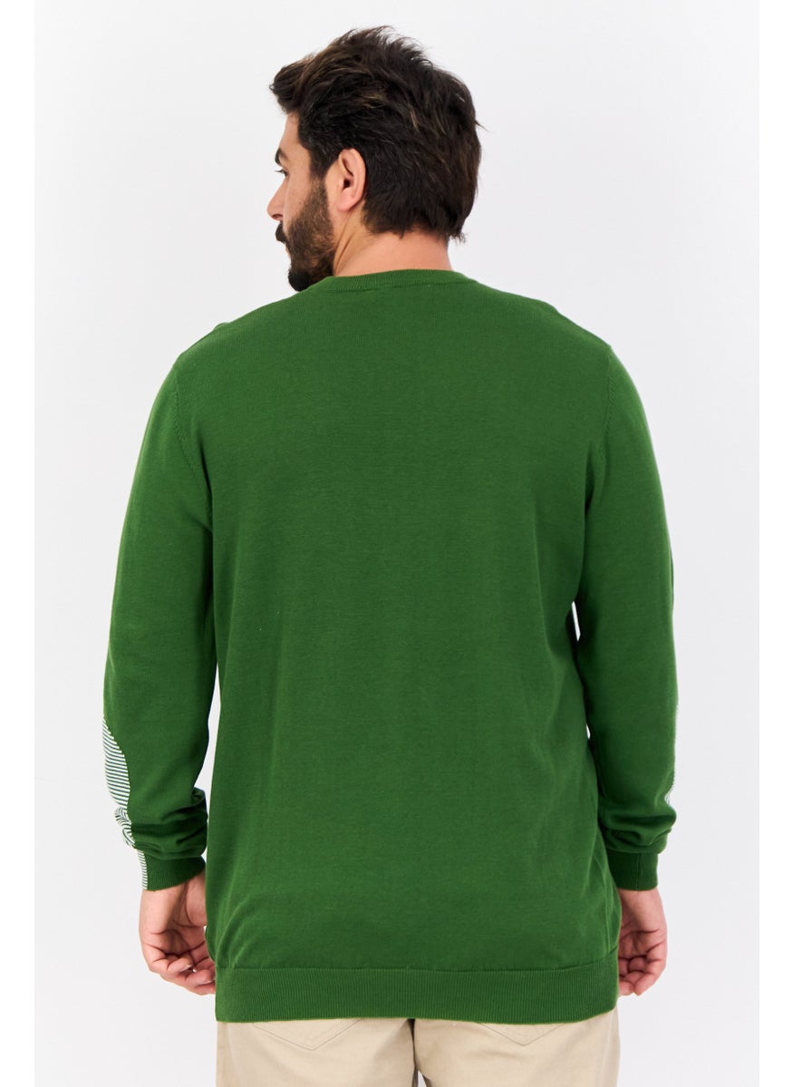 Men Crew Neck Textured Long Sleeve Sweatshirt, Green