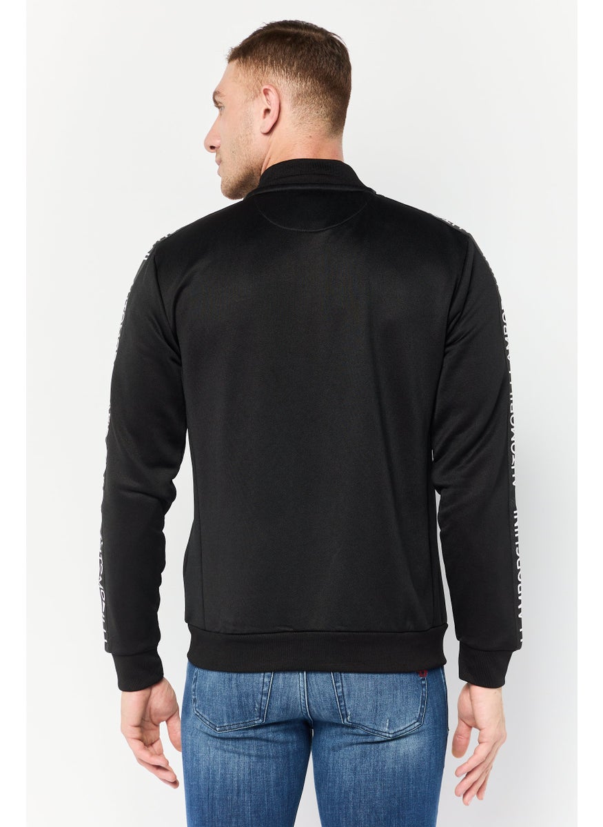 Men Mock Neck Brand Logo Long Sleeves Sweatshirt, Black