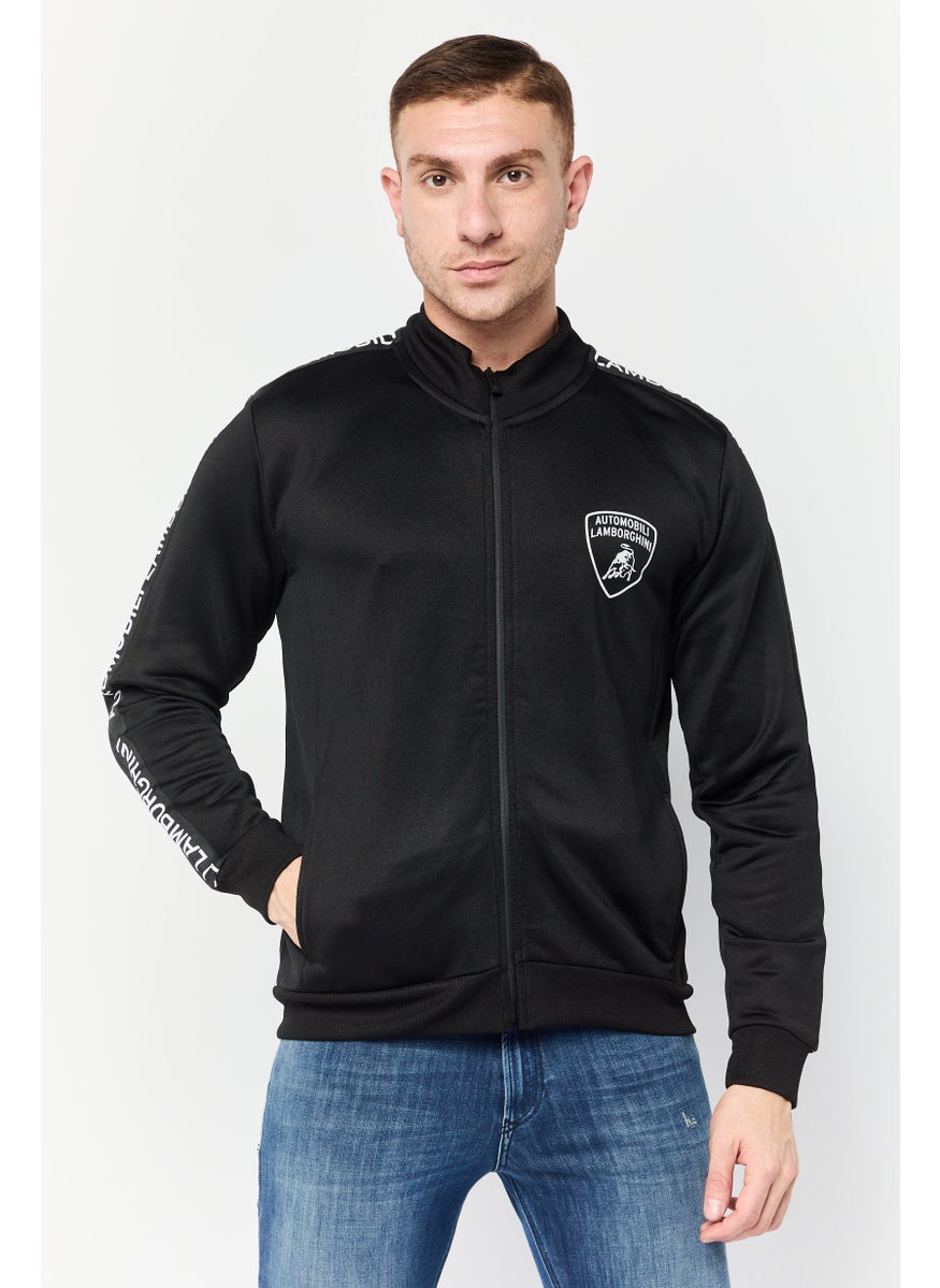 Men Mock Neck Brand Logo Long Sleeves Sweatshirt, Black