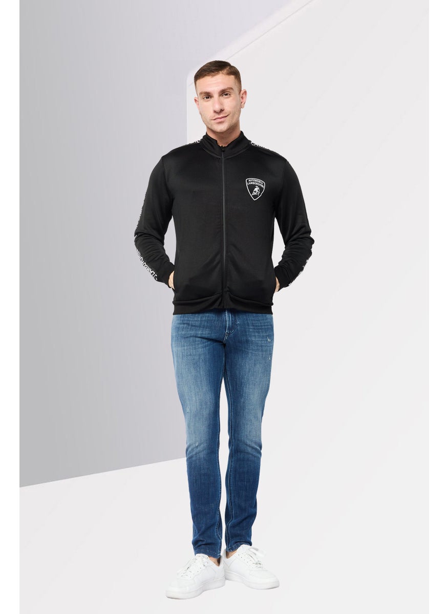 Men Mock Neck Brand Logo Long Sleeves Sweatshirt, Black