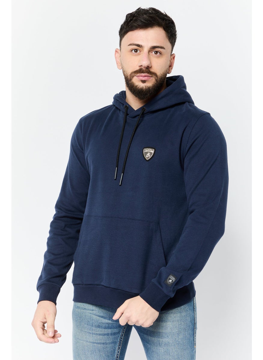 Men Brand Logo Hooded Sweatshirt, Navy