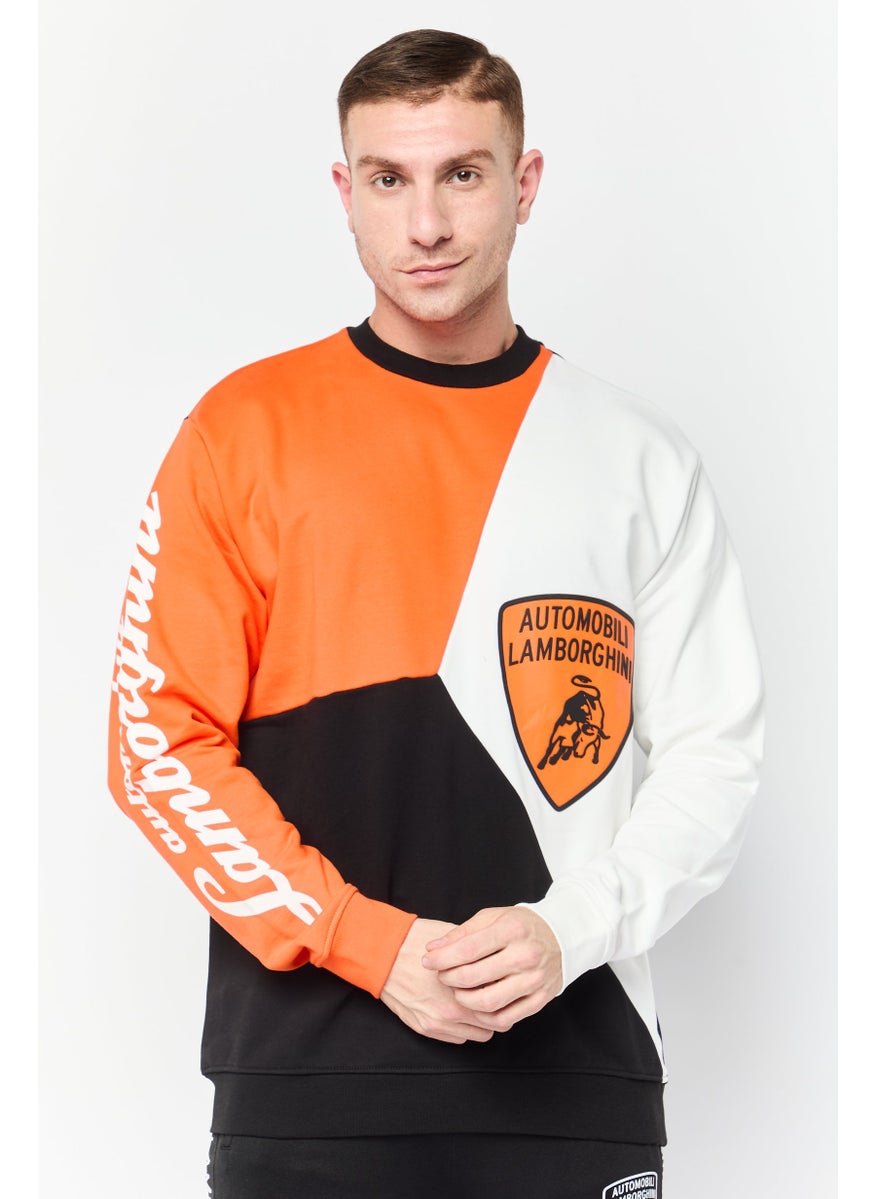 Men Crew Neck Brand Logo Long Sleeves Sweatshirt, Multicolour