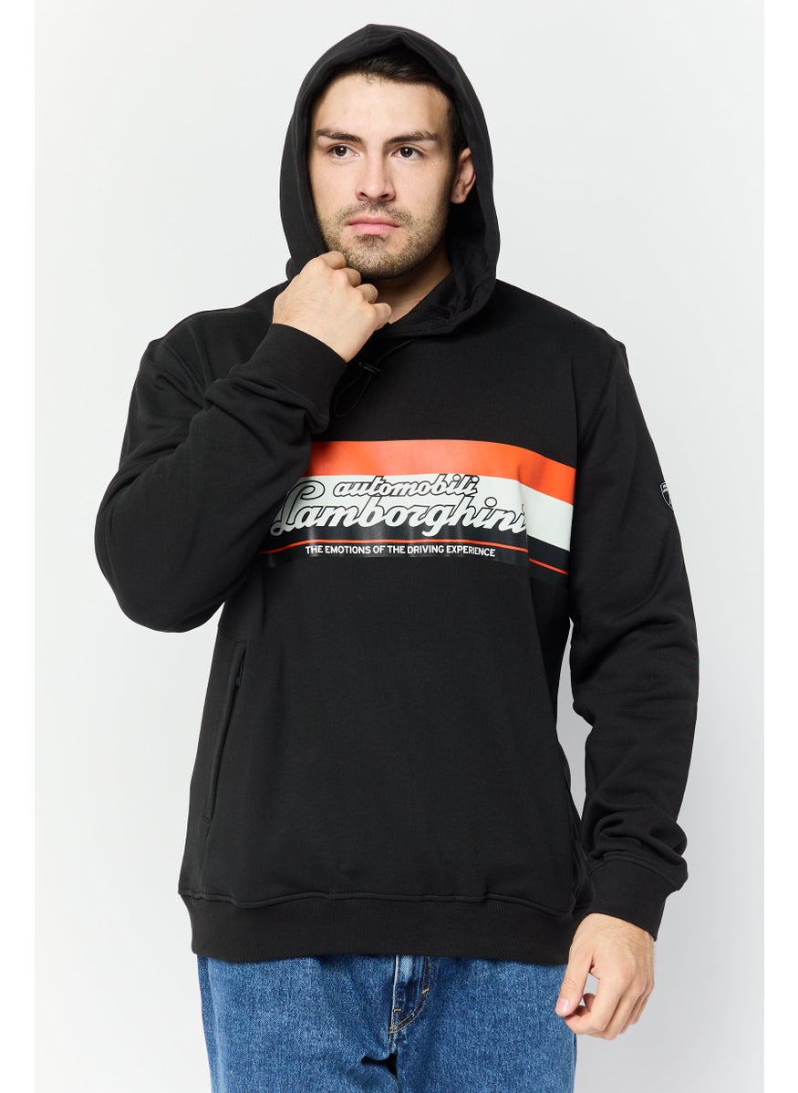 Men Long Sleeves Brand Logo Hoodie, Black