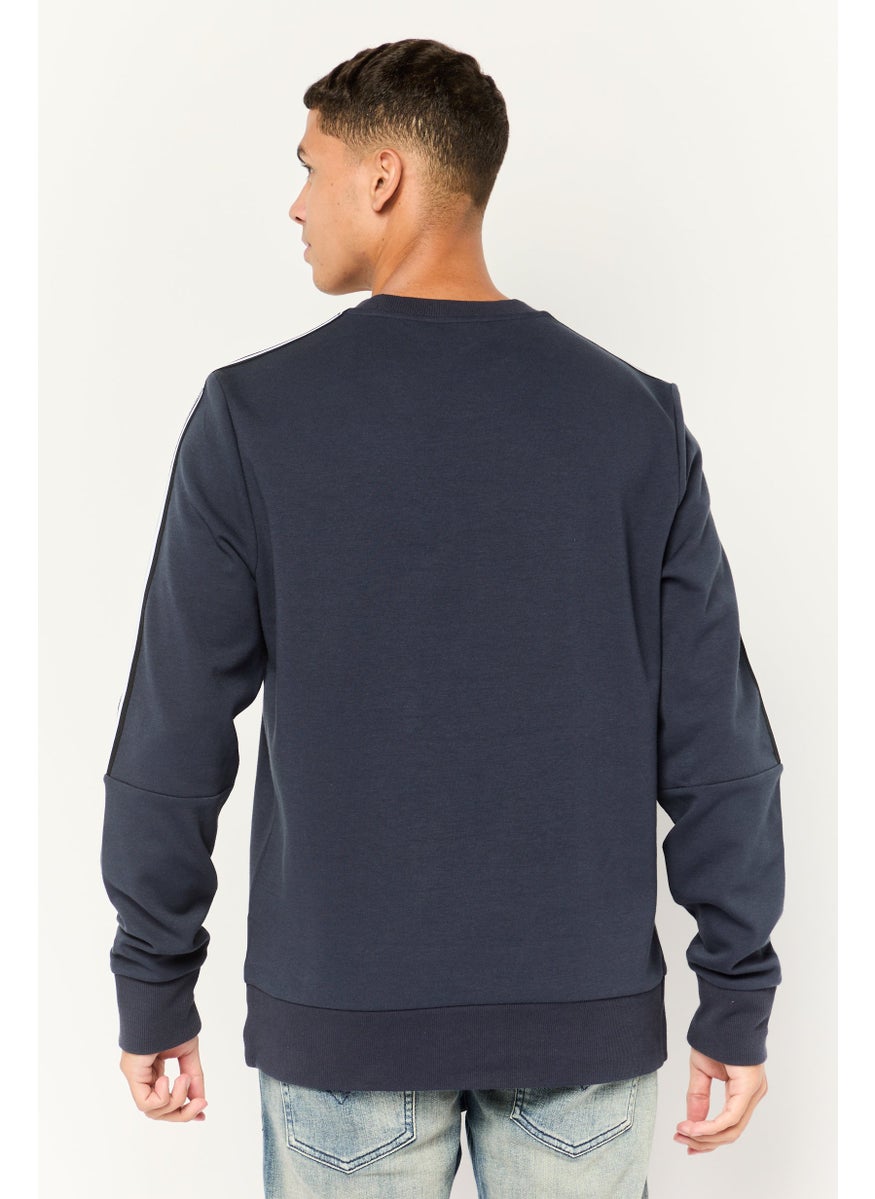 Men Crew Neck Brand Logo Long Sleeves Sweatshirt, Navy