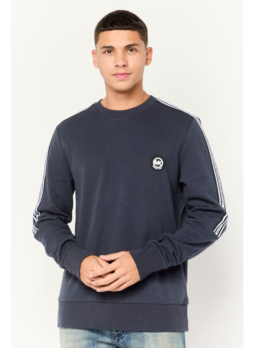 Men Crew Neck Brand Logo Long Sleeves Sweatshirt, Navy