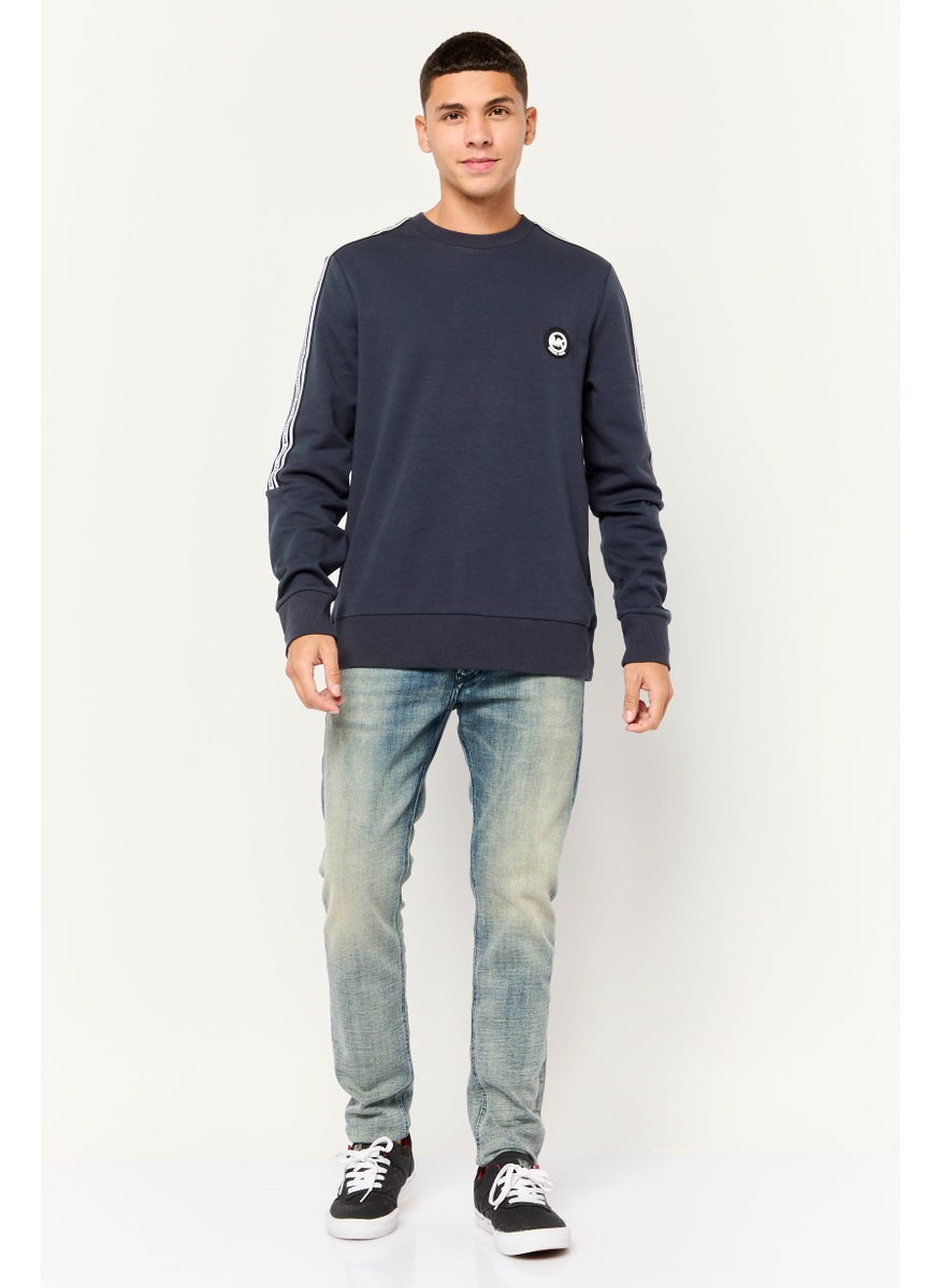 Men Crew Neck Brand Logo Long Sleeves Sweatshirt, Navy