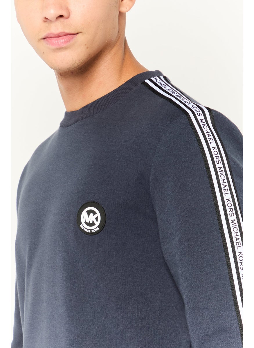 Men Crew Neck Brand Logo Long Sleeves Sweatshirt, Navy