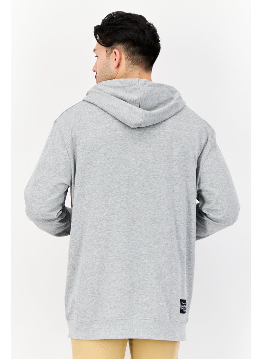 Men Printed Long Sleeves Full Zip Hoodie, Light Grey